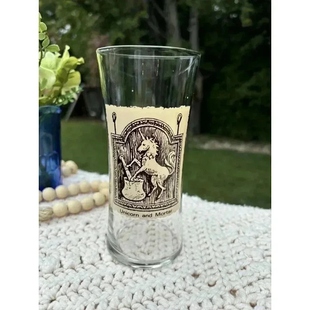 Vintage 1960s Rx Pharmacy Apothecary Bar Ware Drinking Glass Unicorn Mortar Rare